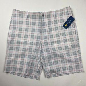 NEW Jack Nicklaus Golf Shorts Mens 36 Bright White Check Stretch Wicking UPF